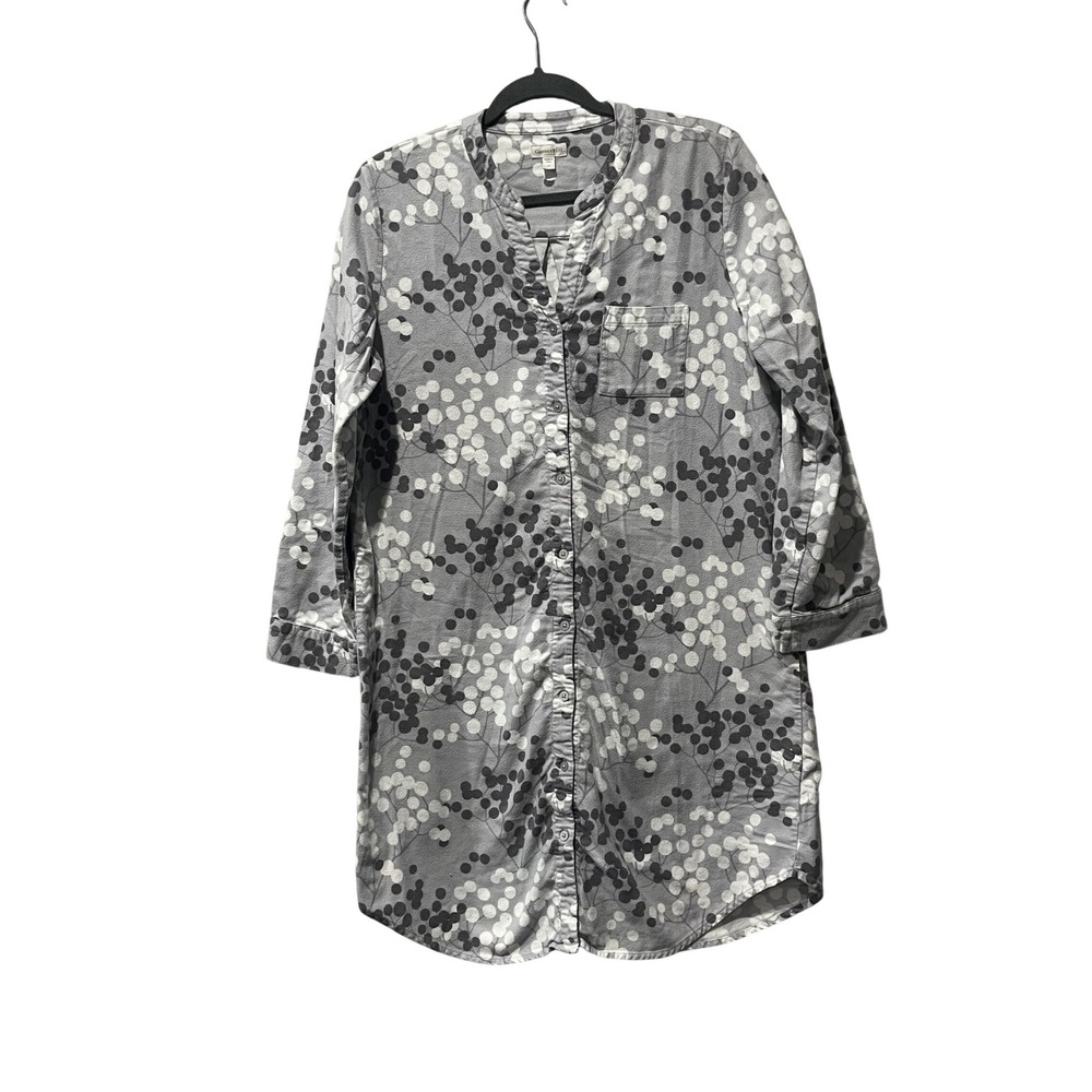 Garnet Hill Sleep Shirt Flannel Nightgown Womens Medium Grey Organic Pima Cotton